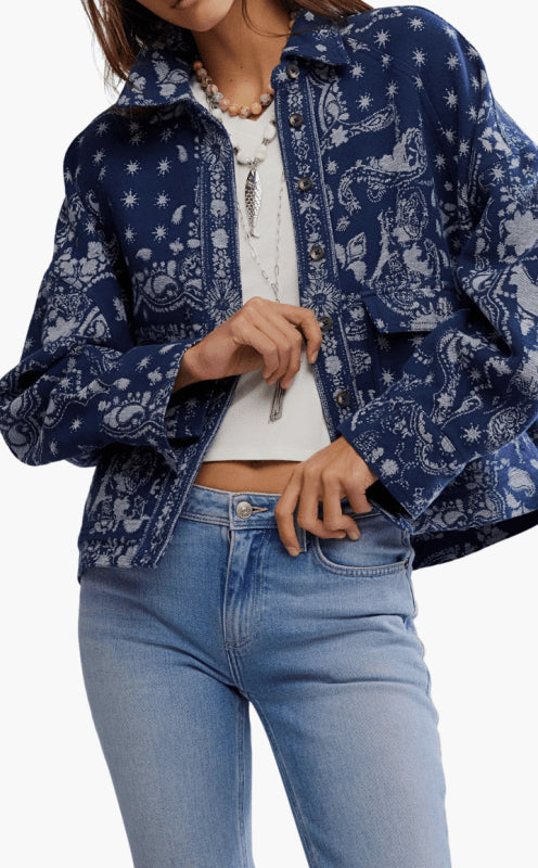 Bandana Jacquard Shirt Jacket - We The Free - We The Free by Free People - Indigo Combo